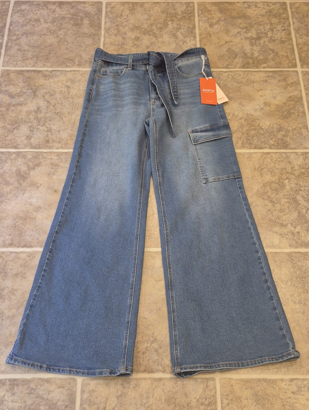 NWT Sofia Vergara Belted Margot Cargo Wide Leg Jeans Size 8, 10, 12